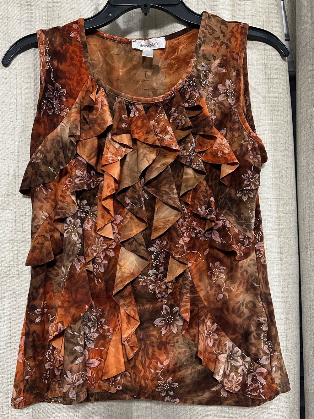 Y2K dressbarn Brown Floral Leopard Ruffle Tank
